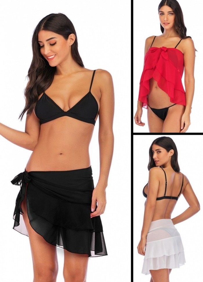 Jupe ou top pareo sexy voile transparent  noir-rougr-blanc