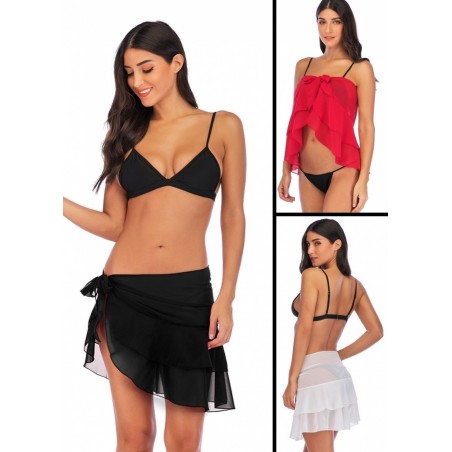 Jupe ou top pareo sexy voile transparent  noir-rougr-blanc