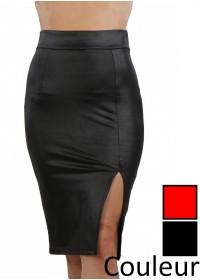 Jupe mi-longue en wetlook noir vêtement sexy pour femme