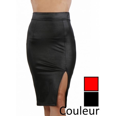 Jupe mi-longue en wetlook noir vêtement sexy pour femme