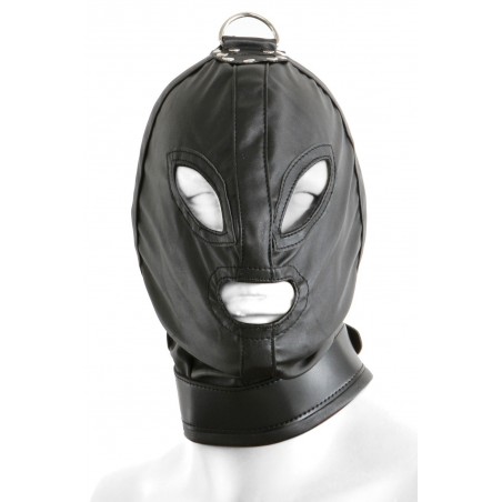 Cagoule en simili cuir noir avec trous pour les yeux et la bouche