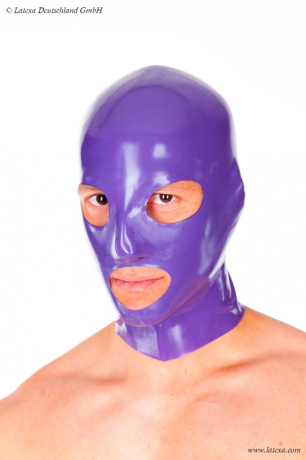 Latexa 1158 Cagoule latex homme - 3 trous violet