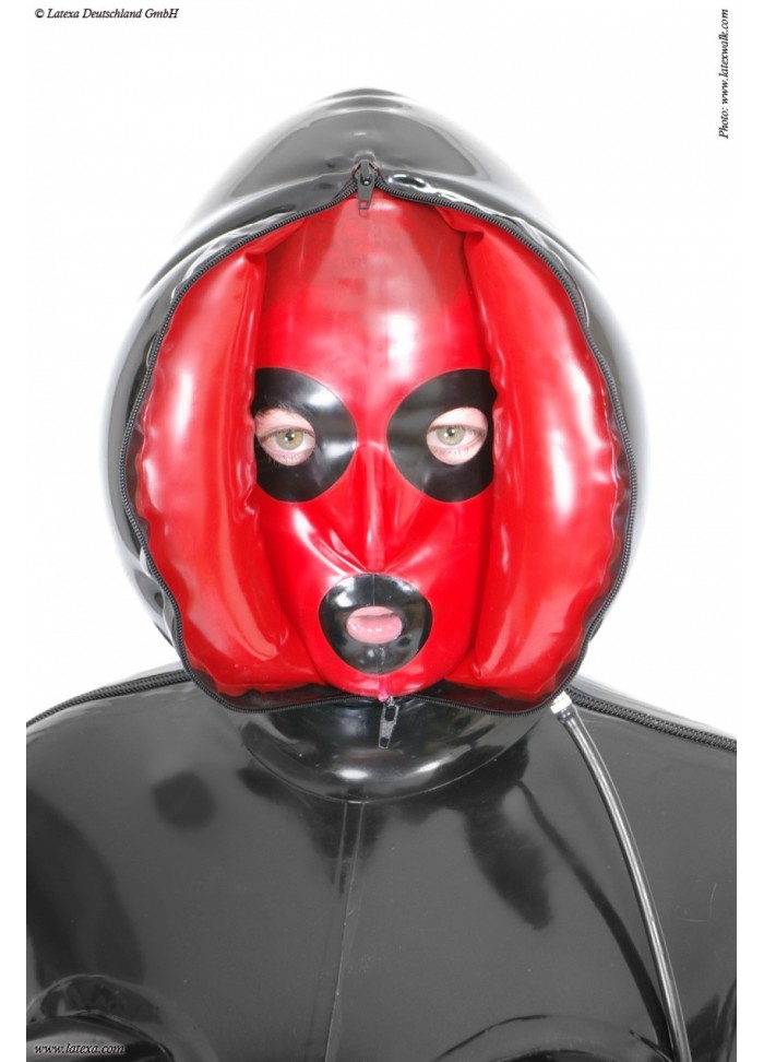 Latexa 3172 Masque latex zipp gonflable noir et rouge