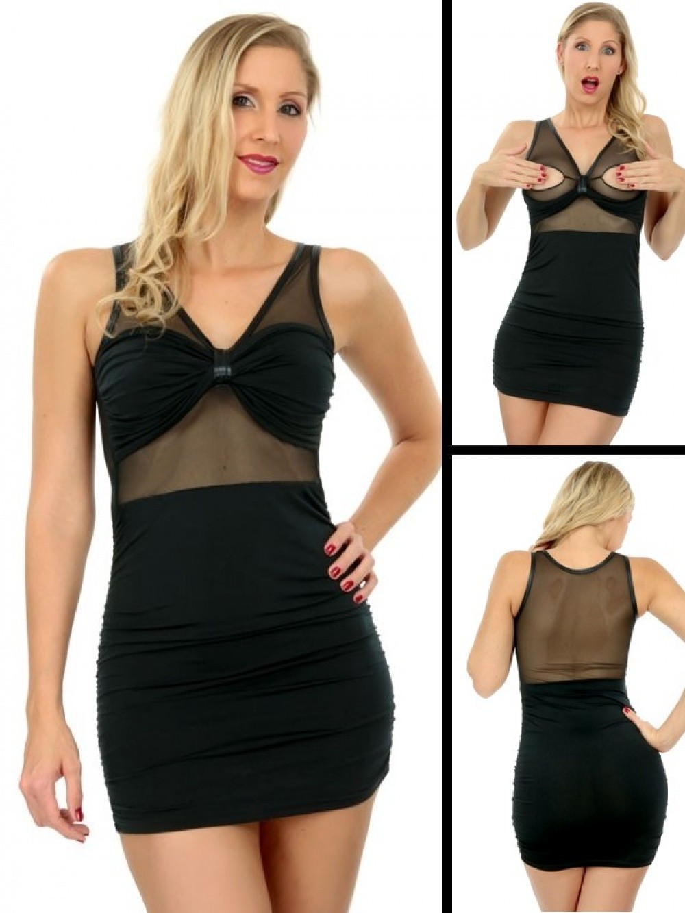 Robe courte sexy cache seins Lilou noir grande taille 38-56