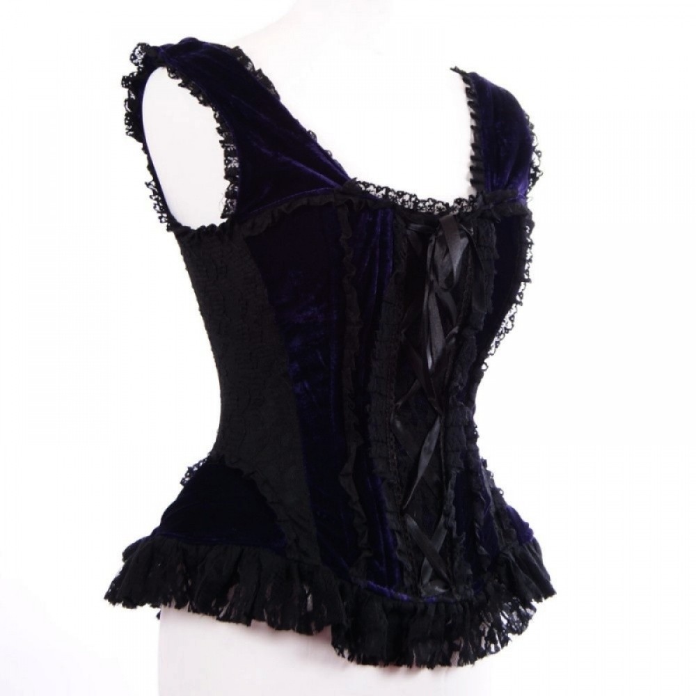 Burleska Jasmin Corset bretelles velours noir et violet