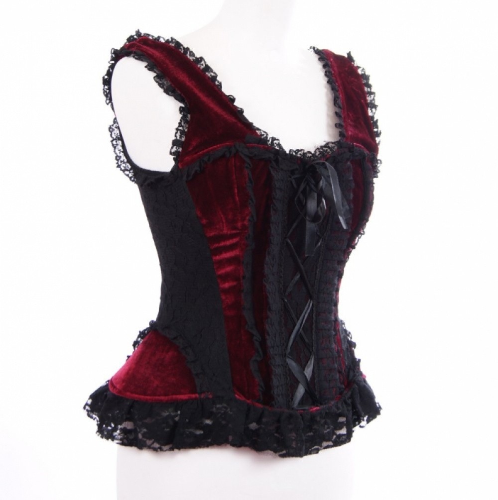 Burleska Jasmin Corset bretelles velours noir et bordeaux Sophie libertine