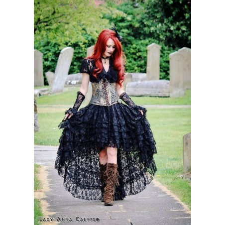 Burleska Ophélie Jupe longue dentelle et tulle noir burlesque gothique