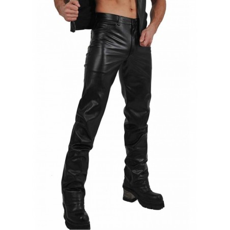 Pantalon homme aspect cuir noir