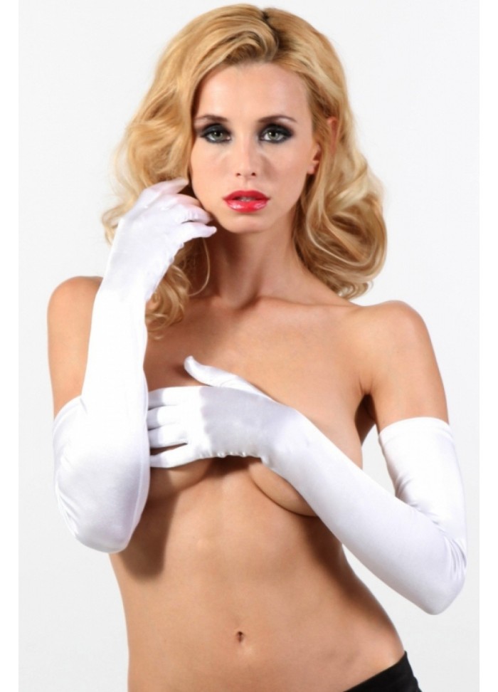 Gants trés longs en satin Blanc