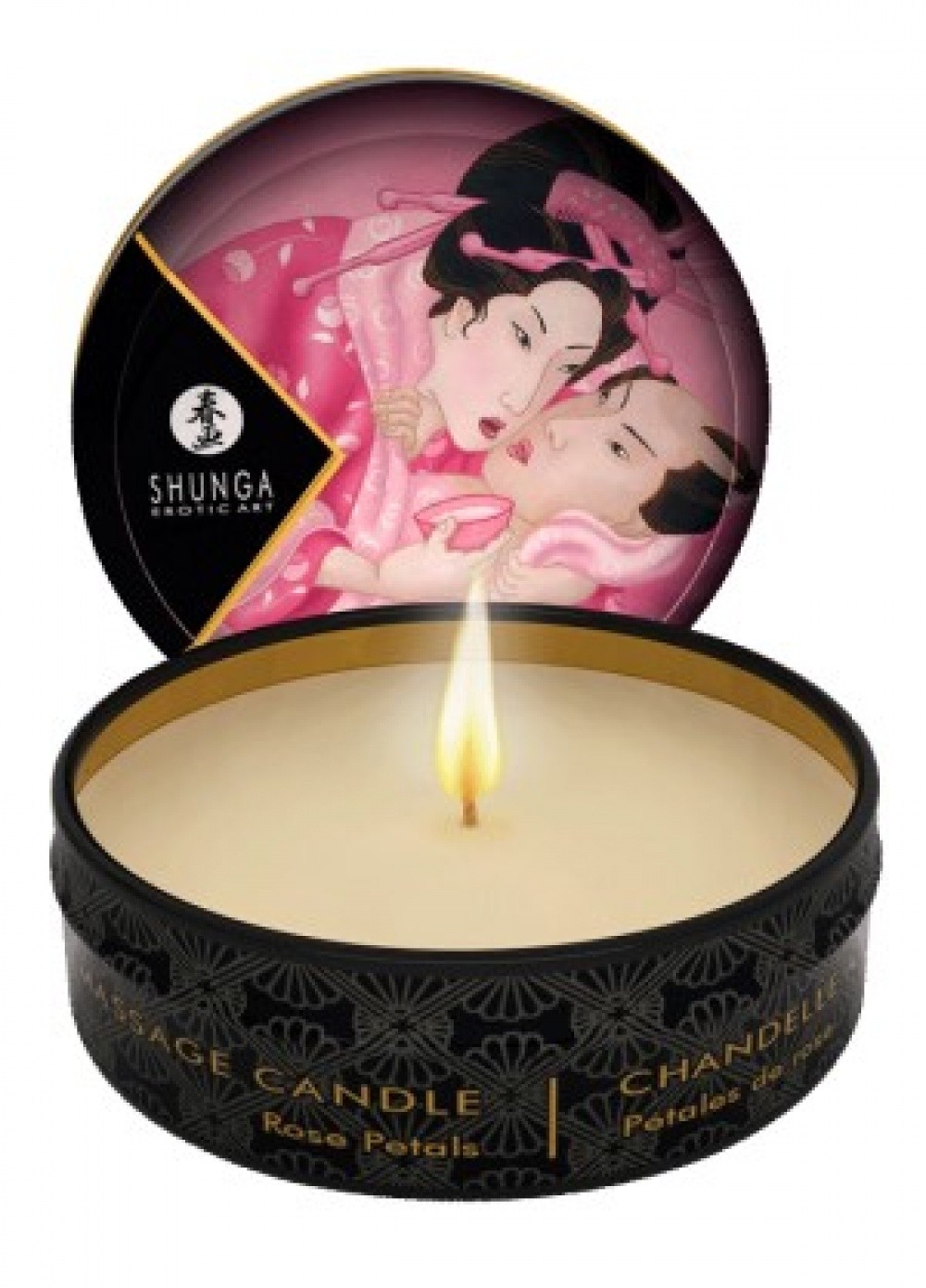 Shunga petite bougie de massage pétales de rose