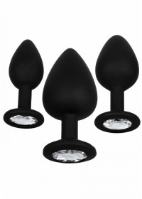 3 plug bijoux Silicone Silicone Gem Anal Kit noir