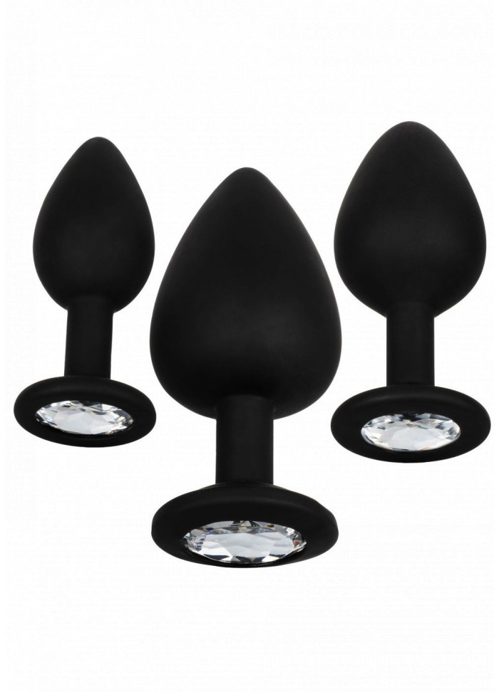 3 plug bijoux Silicone Silicone Gem Anal Kit noir