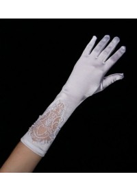 Gants mariee mi longs satin blanc brodé perles