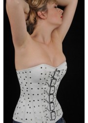 Corset bustier cuir cloutes & sangles blanc sophie libertine