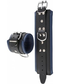 Menottes poignets cuir noir-bleu