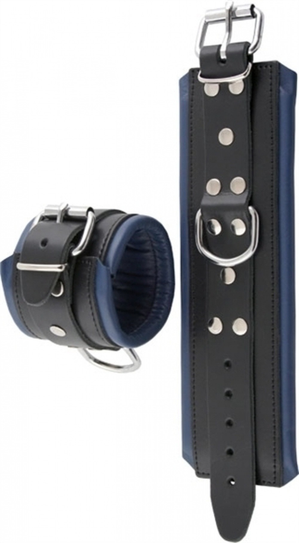 Menottes poignets cuir noir-bleu