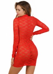 Robe courte et sexy en dentelle rouge transparente