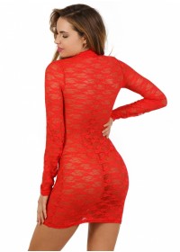 Robe courte et sexy en dentelle rouge transparente