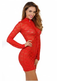 Robe lingerie sexy en dentelle transparente rouge