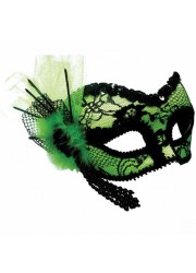 Loup masque Vert dentelle noir & breloque