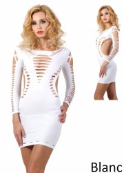 Spazm9462-Robe sexy filet Hélia à manches longues blanc