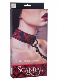 Collier soumise et laisse Scandal Collar with Leash noir et rouge boite