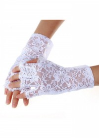 Mitaines courte en dentelle blanche
