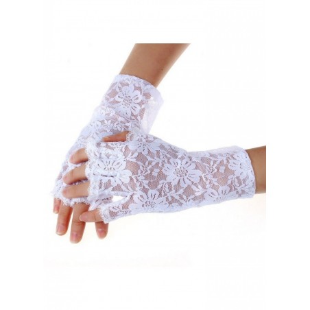 Mitaines courte en dentelle blanche