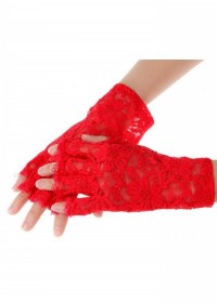 Mitaines courte en dentelle rouge