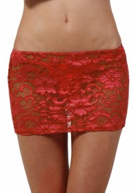 Mini Jupe sexy transparente en dentelle Rouge