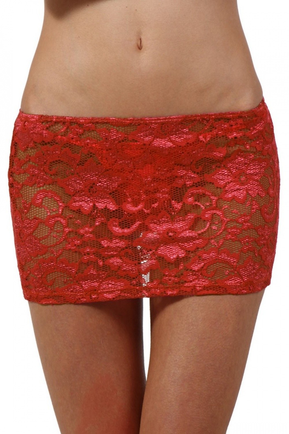 Mini Jupe sexy transparente en dentelle Rouge