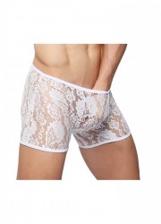 Boxer sexy homme dentelle transparente blanc