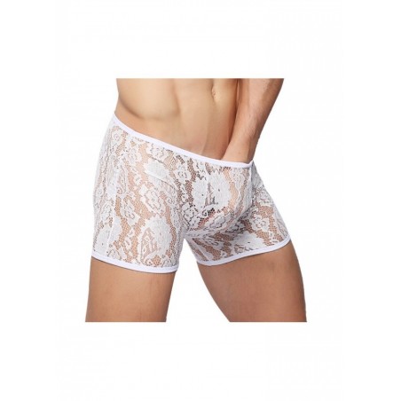 Boxer sexy homme dentelle transparente blanc