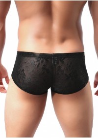 Shorty homme dentelle fleurie noir dos