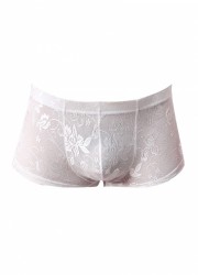 Shorty homme dentelle fleurie blanc