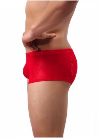 Shorty homme dentelle fleurie rouge profil