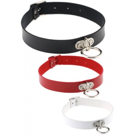 Collier 314-Cuir avec anneau blanc-rouge-noir