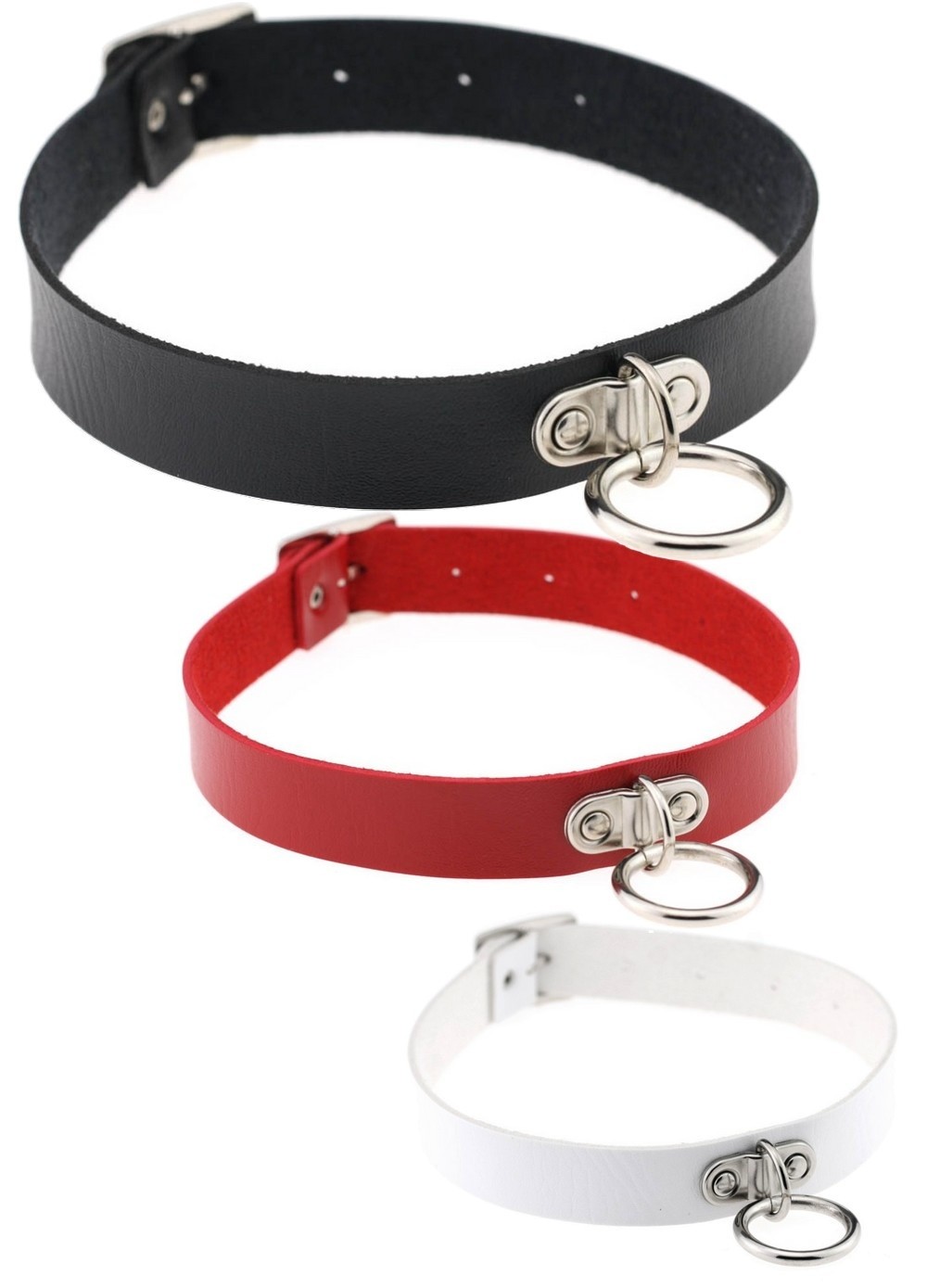 Collier 314-Cuir avec anneau blanc-rouge-noir