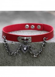 Cuir noir Pendentif Coeur et Chaînes Rouge