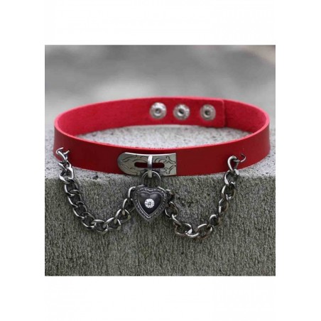 Cuir noir Pendentif Coeur et Chaînes Rouge