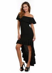 Robe asymétrique noir courte devant et longue derrière