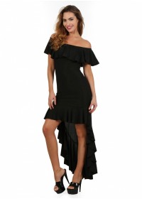 Robe asymétrique noir courte devant et longue derrière