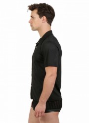 Spazm92241-Chemisette homme tissu perforé noir