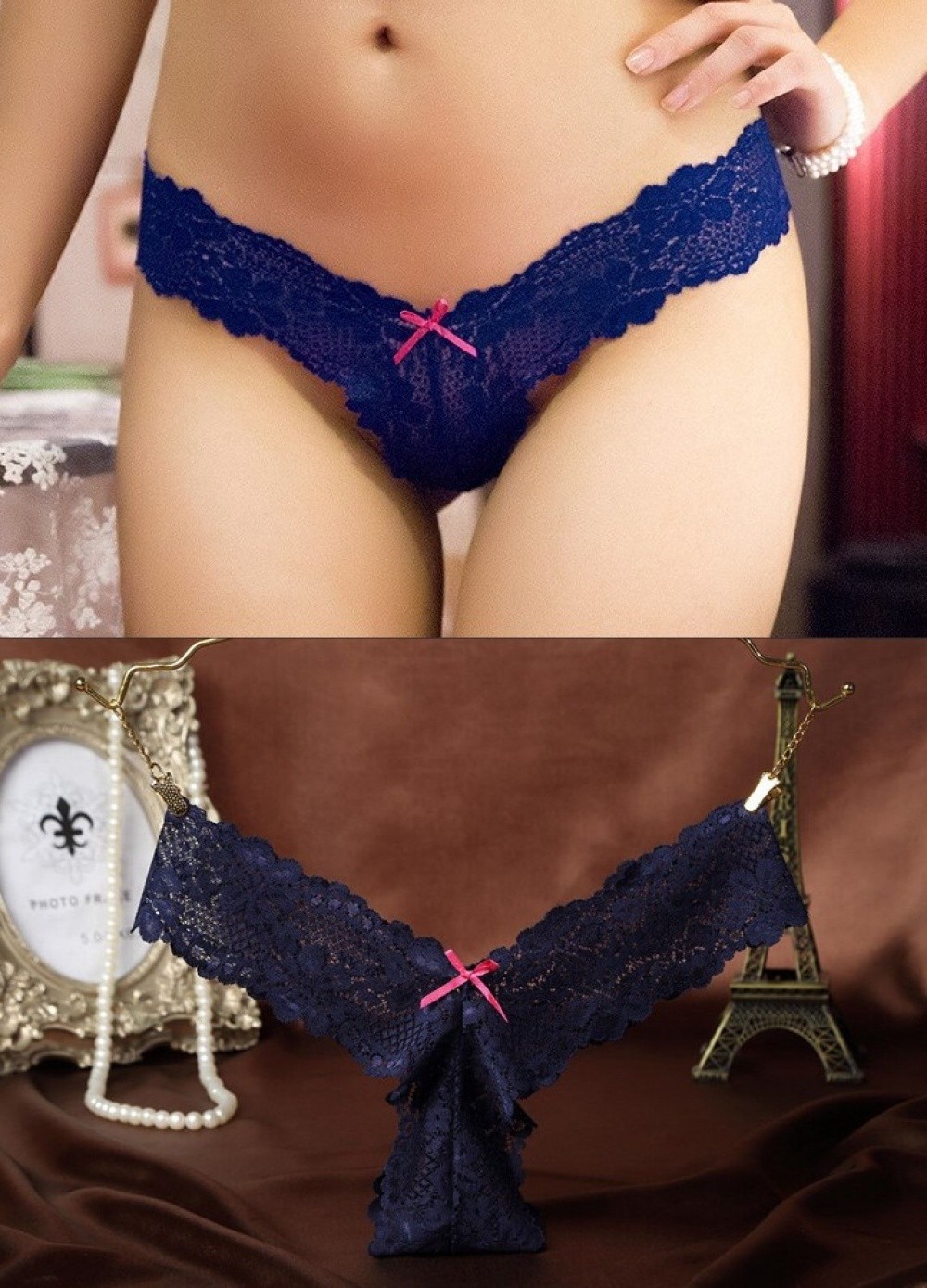 String tanga dentelle Tentation bleu nuit