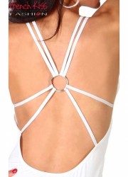 Robe courte Salsa asymétrique et bijou lacage dos blanc