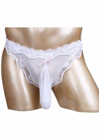 String travesti ficelle étui dentelle Soubrette blanc face