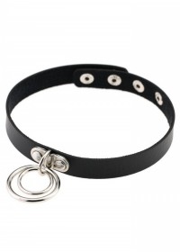 Collier ras de cou cuir 2 anneaux noir