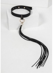 Collier ras de cou Maze Tassel Chocker  sexy avec lanieres style martinet en cuir noir