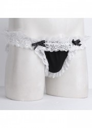 Culotte homme soubrette satin dentelle rose  noir-blanc