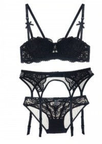 Ensemble lingerie dentelle porte jarretelle slip soutien gorge Annabelle noir pas cher